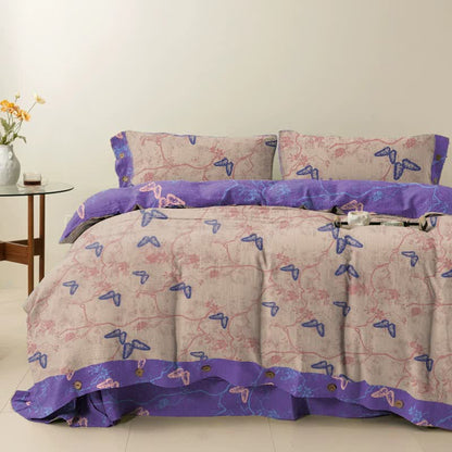 Ensemble de literie réversible en coton Ownkoti avec motif papillon (4 pièces) - Rose - 250 cm x 266 cm - image 4