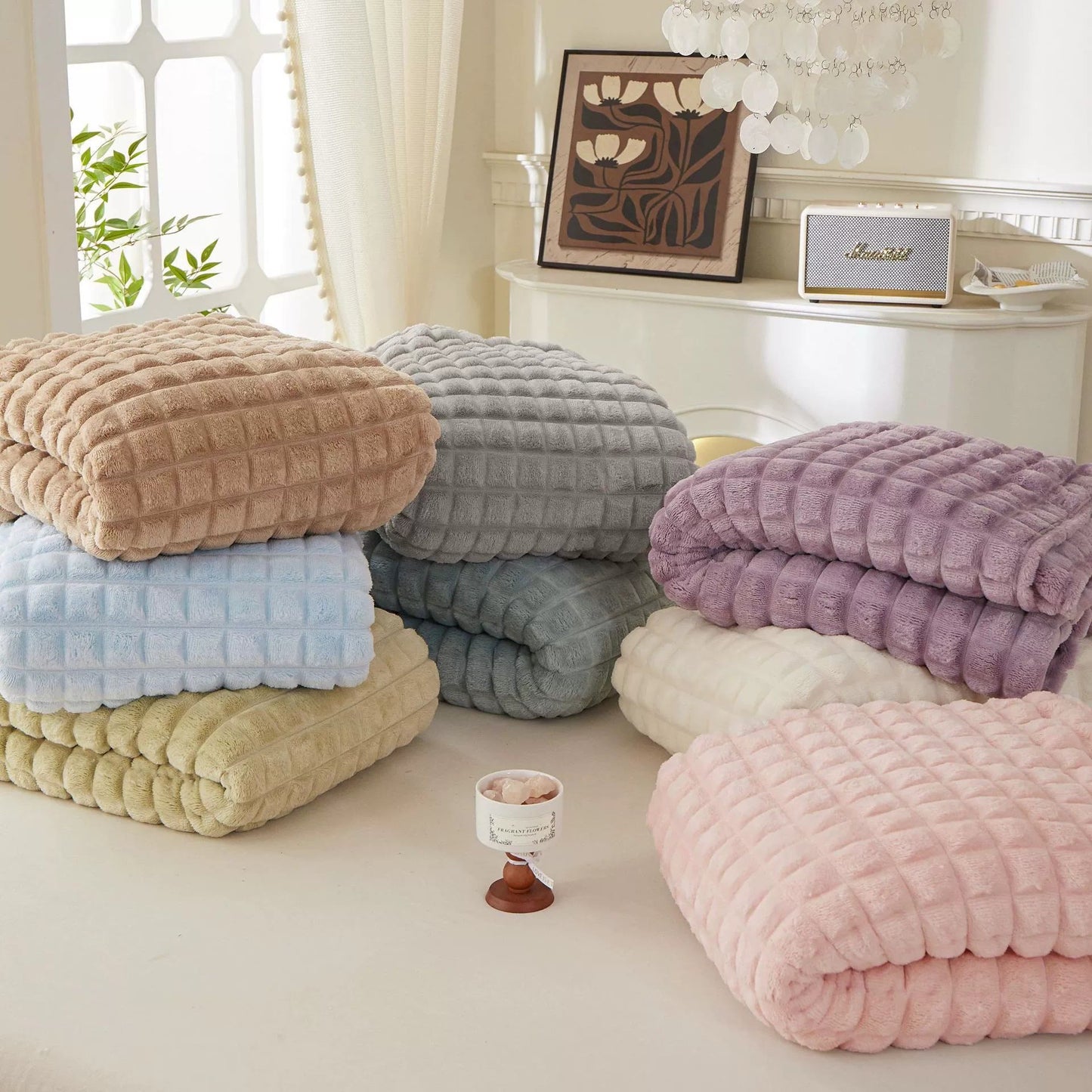 Couverture épaisse, chaude et moelleuse à carreaux - image 33