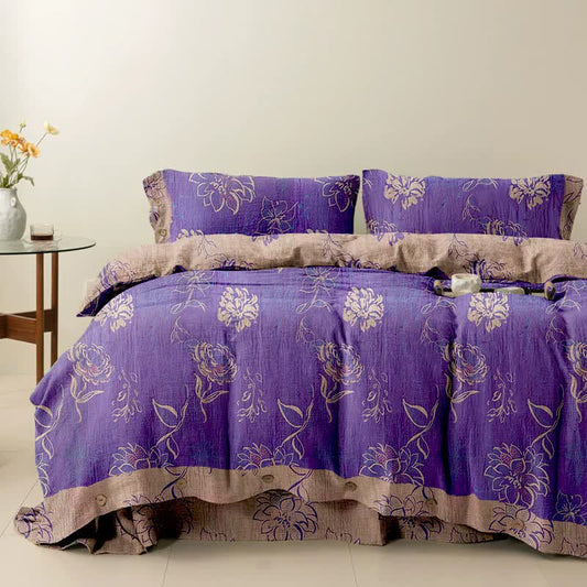 Ensemble de literie réversible en coton Ownkoti avec motif artistique de pivoines (4 pièces) - Violet - 250 cm x 266 cm - image 0