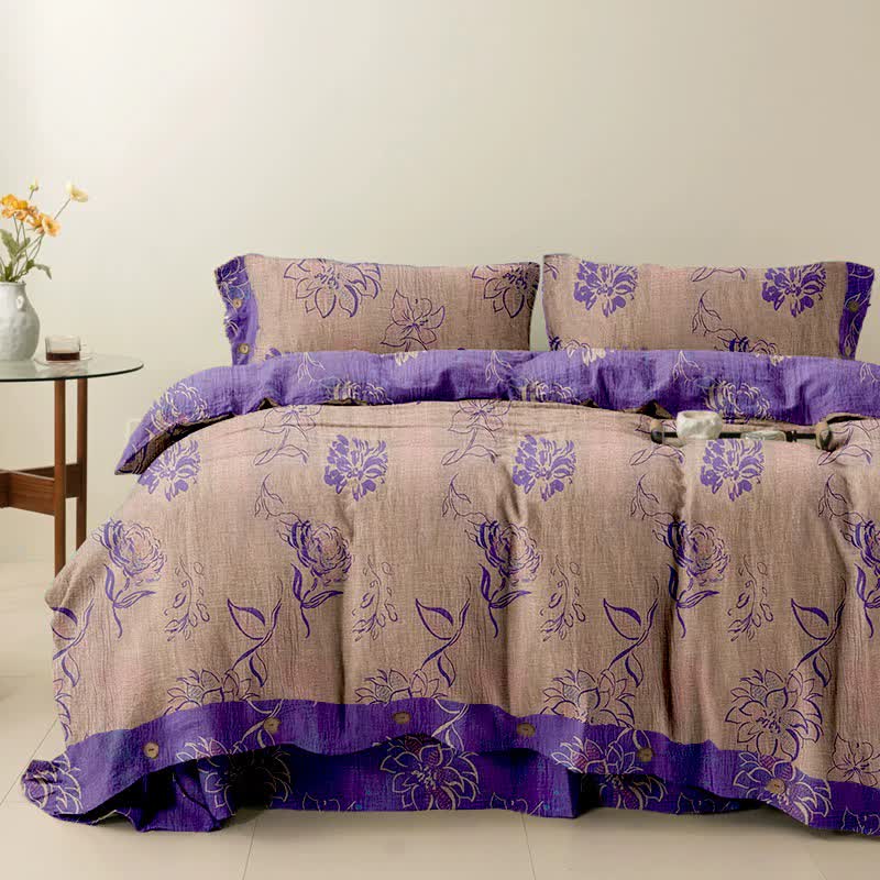 Ensemble de literie réversible en coton Ownkoti avec motif artistique de pivoines (4 pièces) - Rose - 250 cm x 266 cm - image 4