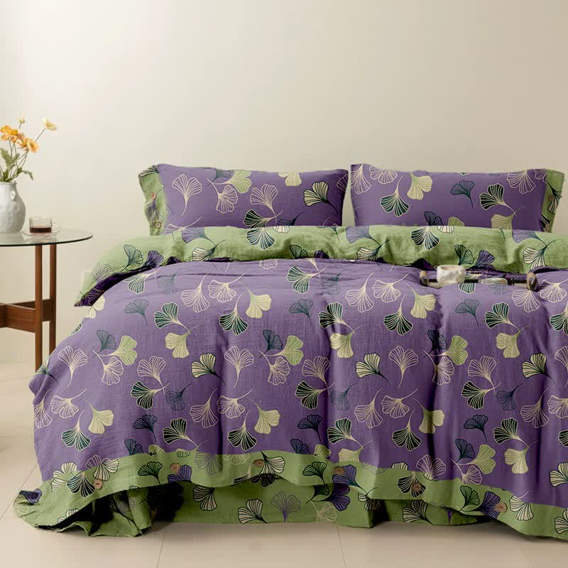 Ensemble de literie réversible en coton Ginkgo Ownkoti (4 pièces) - Violet - 250 cm x 266 cm - image 0