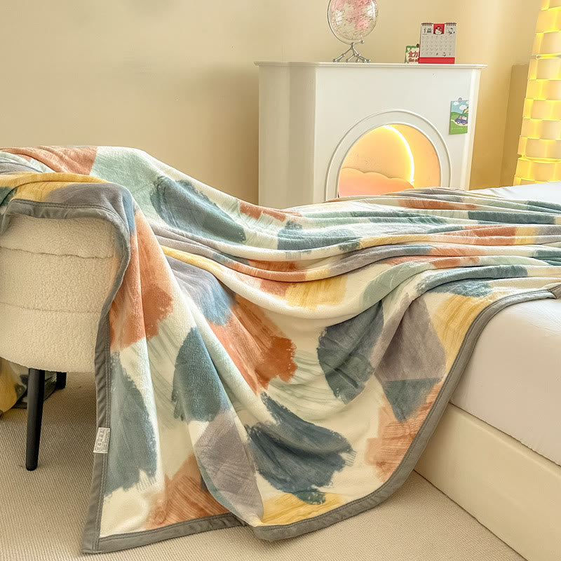 Couverture en peluche moderne à motifs géométriques aquarelle - Multicolore - 230 cm x 250 cm - image 1
