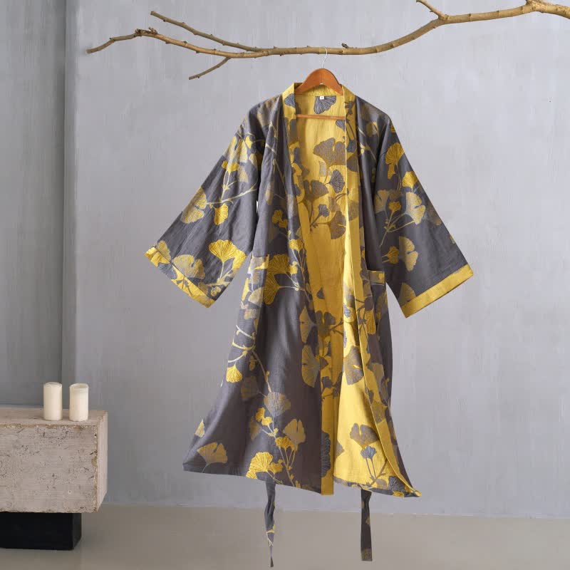 Peignoir kimono en gaze de coton et ginkgo - image 25