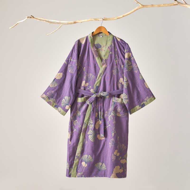 Peignoir kimono Ownkoti en gaze de coton et ginkgo - image 3