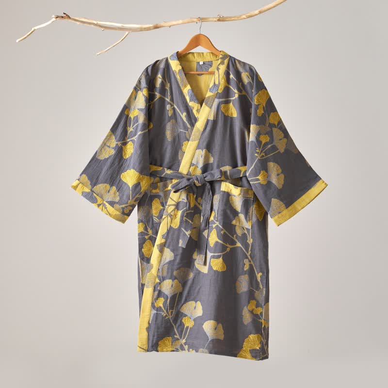 Peignoir kimono en gaze de coton et ginkgo - image 27