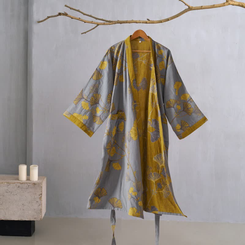Peignoir kimono en gaze de coton et ginkgo - image 31