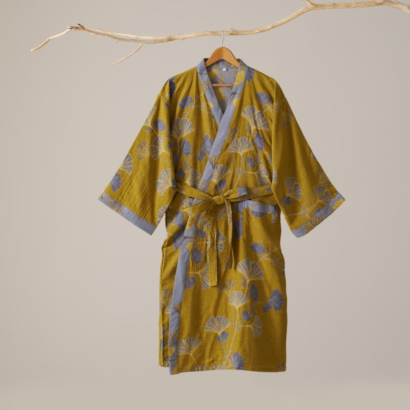 Peignoir kimono en gaze de coton et ginkgo - image 41
