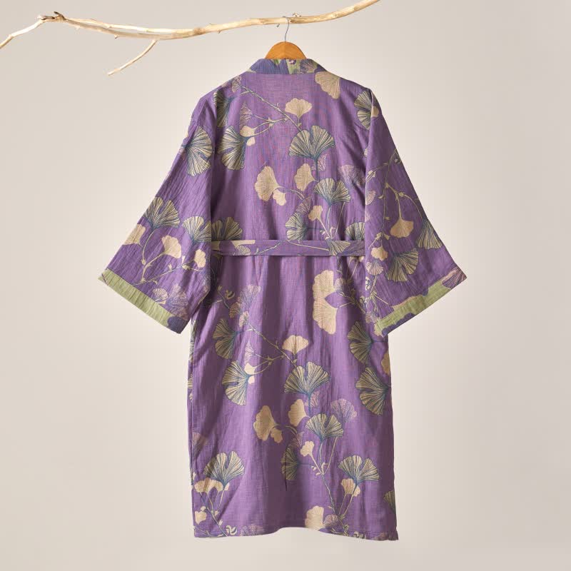Peignoir kimono en gaze de coton et ginkgo - image 4