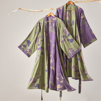Peignoir kimono en gaze de coton et ginkgo - image 1