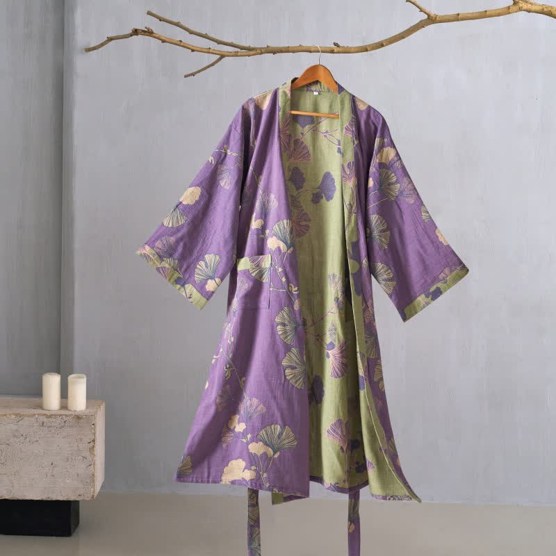 Peignoir kimono Ownkoti en gaze de coton et ginkgo - image 2