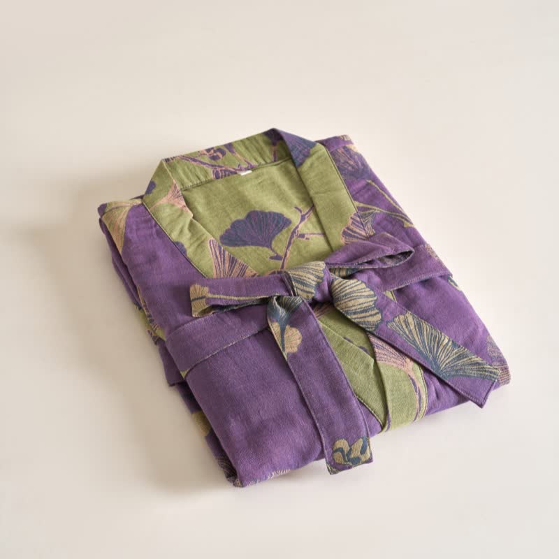 Peignoir kimono en gaze de coton et ginkgo - image 5