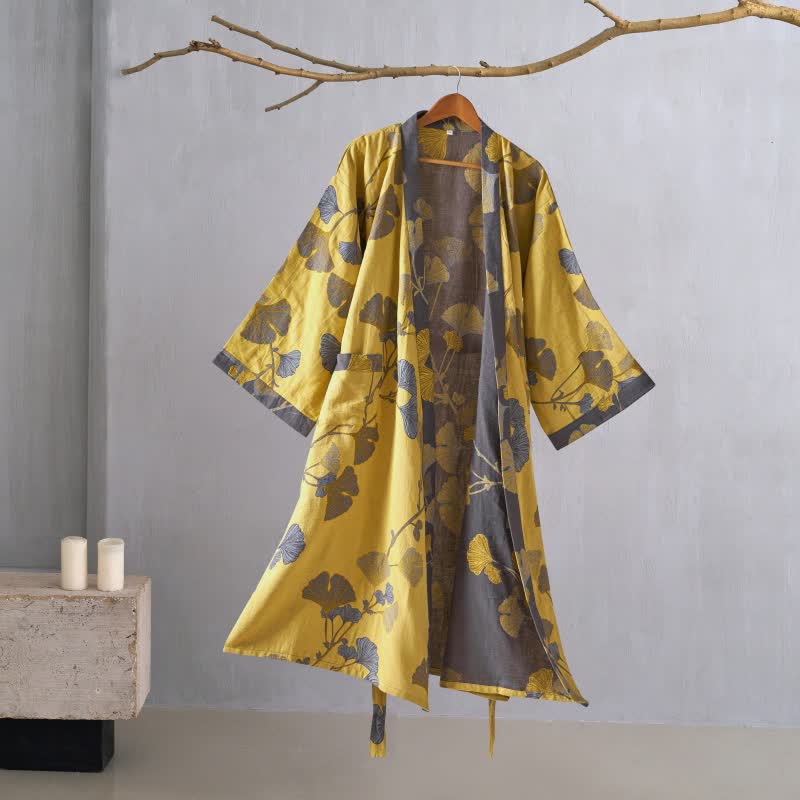 Peignoir kimono Ownkoti en gaze de coton et ginkgo - image 8