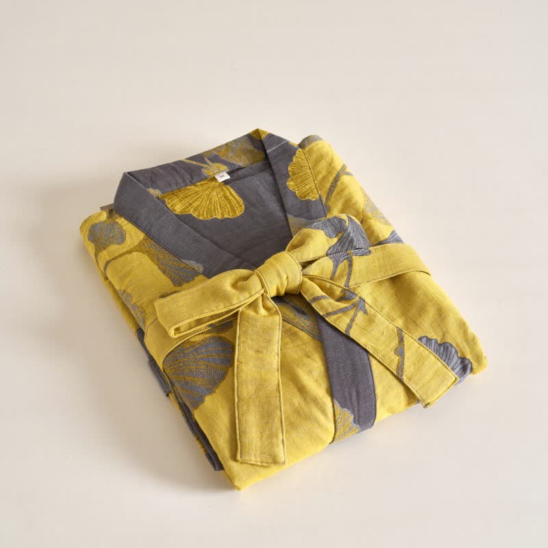 Peignoir kimono en gaze de coton et ginkgo - image 10