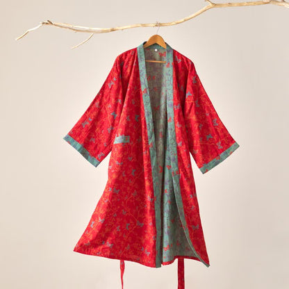 Peignoir kimono Ownkoti en gaze de coton style papillon vintage - Rouge - XL - image 0