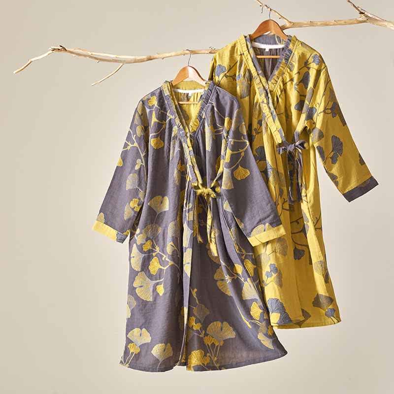 Chemise de nuit en coton de style Hanfu à motif de feuilles de ginkgo - image 1