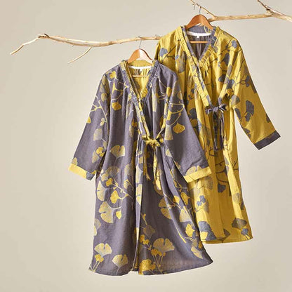 Chemise de nuit en coton de style Hanfu à motif de feuilles de ginkgo - image 1