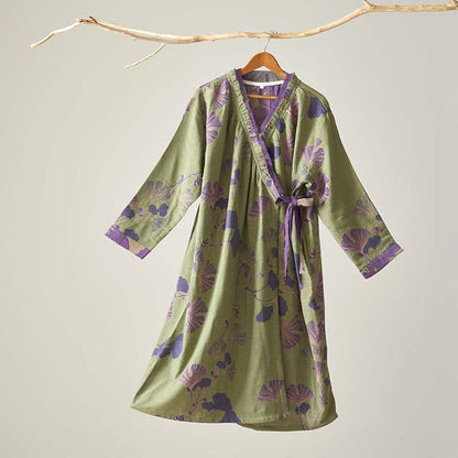 Chemise de nuit en coton de style Hanfu à motif de feuilles de ginkgo - Vert - XL - image 8
