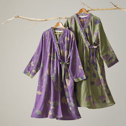 Chemise de nuit en coton de style Hanfu à motif de feuilles de ginkgo - image 2