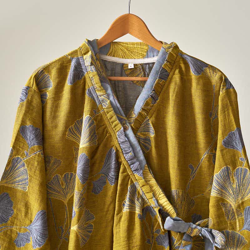 Chemise de nuit en coton de style Hanfu à motif de feuilles de ginkgo - image 26