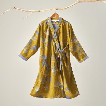 Chemise de nuit en coton inspirée du Hanfu et ornée de feuilles de ginkgo - jaune foncé - XL - image 25