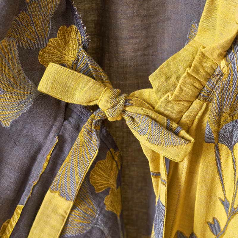 Chemise de nuit en coton inspirée du Hanfu et ornée de feuilles de ginkgo - image 15