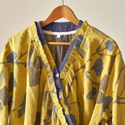 Chemise de nuit en coton de style Hanfu à motif de feuilles de ginkgo - image 4