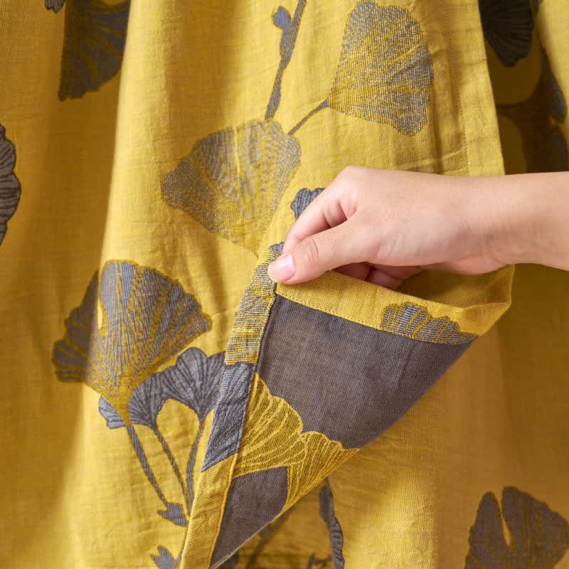 Chemise de nuit en coton inspirée du Hanfu et ornée de feuilles de ginkgo - image 5