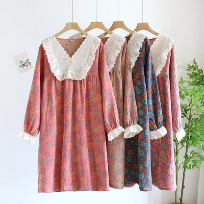 Chemise de nuit à manches longues en gaze de coton Ownkoti à motif floral - image 0