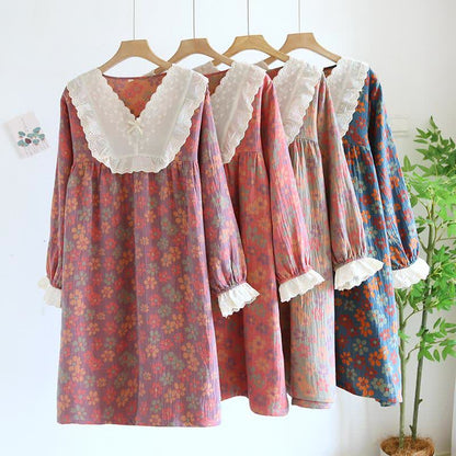 Chemise de nuit à manches longues en gaze de coton Ownkoti à motif floral - image 2