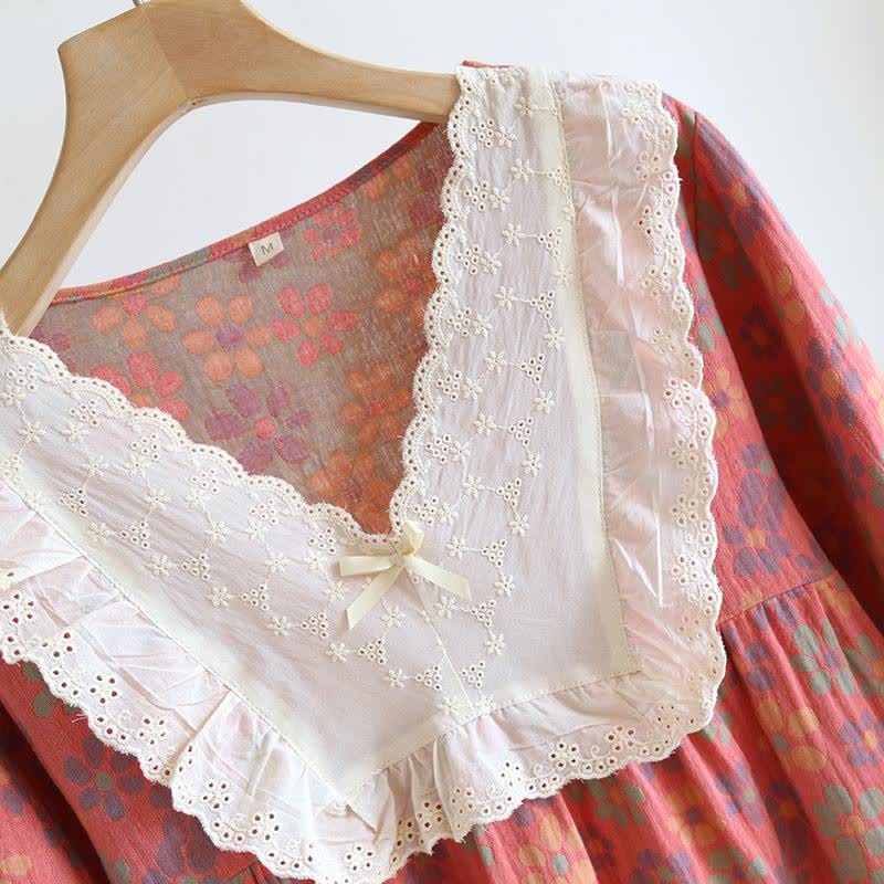 Chemise de nuit à manches longues en gaze de coton Ownkoti à motif floral - image 6