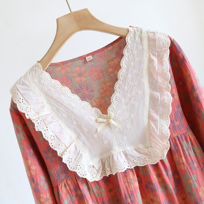 Chemise de nuit à manches longues en gaze de coton Ownkoti à motif floral - image 5