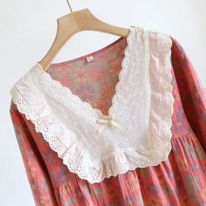 Chemise de nuit à manches longues en gaze de coton Ownkoti à motif floral - image 5