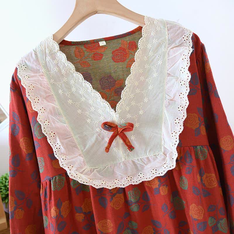 Nuisette à manches longues en gaze de coton rose Ownkoti - image 1