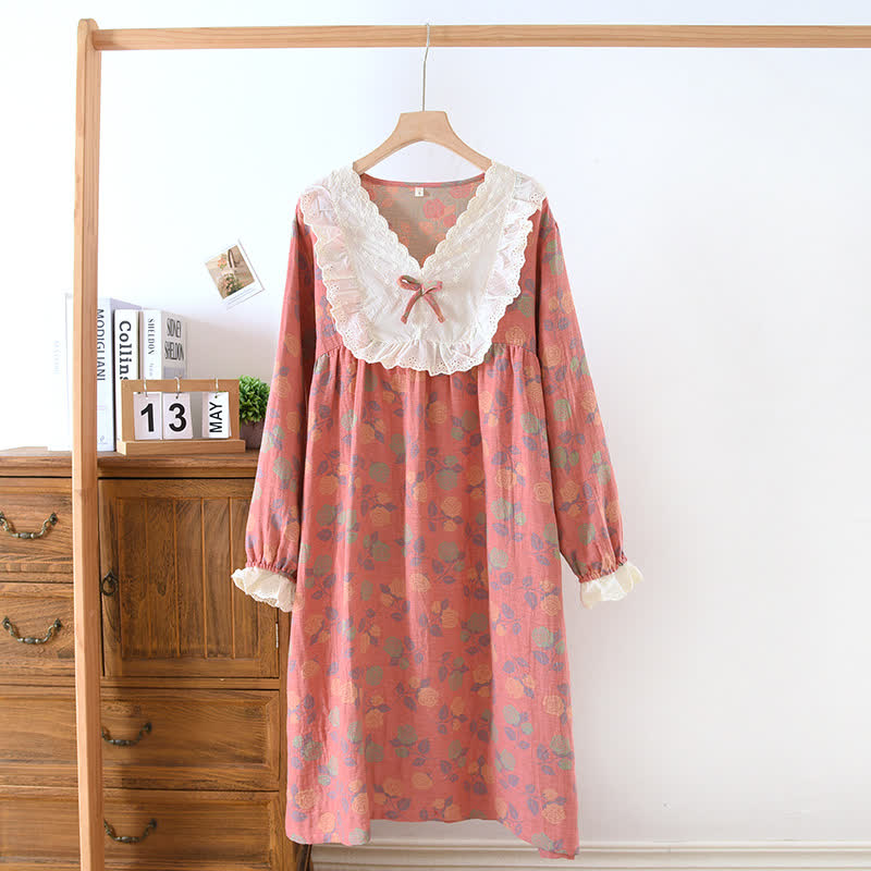 Nuisette à manches longues en gaze de coton rose Ownkoti - Rose - XL - image 7