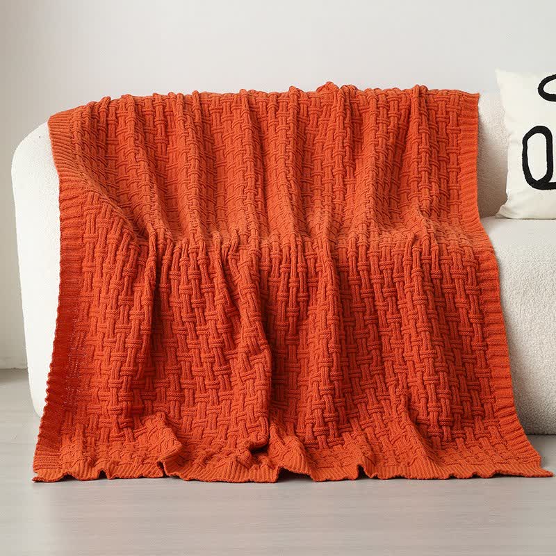 Couverture en tricot texturé à nœuds unis Ownkoti - Rouge orangé - 150 cm x 200 cm - image 17