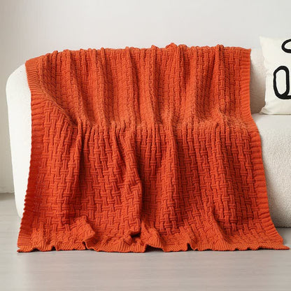 Couverture en tricot texturé à nœuds unis Ownkoti - Rouge orangé - 150 cm x 200 cm - image 17