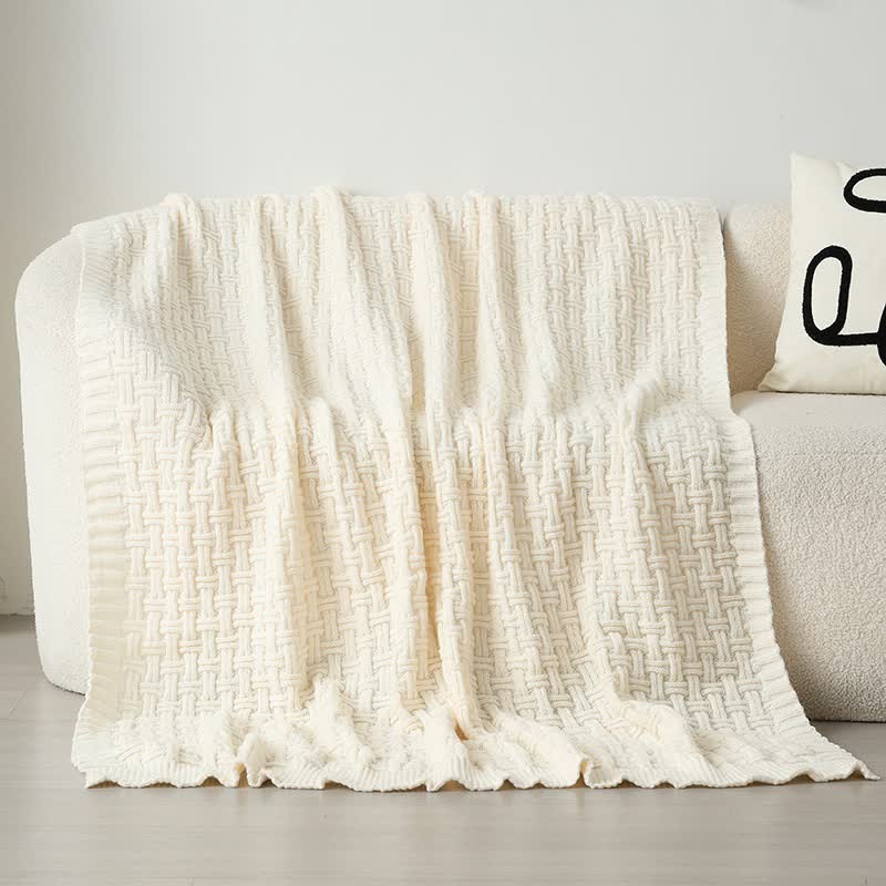 Couverture en tricot texturé à nœuds unis Ownkoti - Beige - 150 cm x 200 cm - image 4