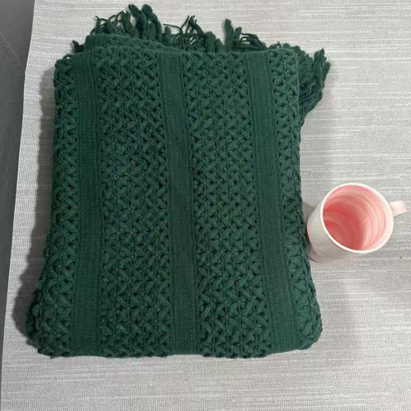 Couverture à torsades géométrique unie Ownkoti - vert foncé - 130 cm x 230 cm - image 9