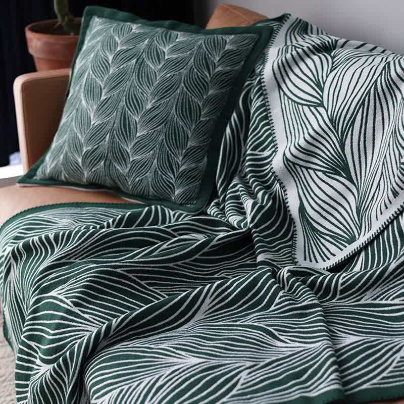 Couverture tricotée artistique à motif de feuilles Ownkoti - image 1