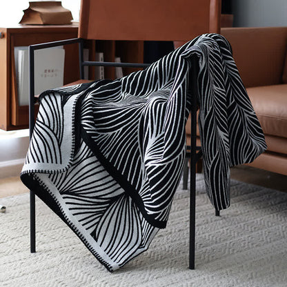 Couverture tricotée artistique à motif de feuilles Ownkoti - Noir - Plafond - 130 cm x 240 cm - image 10