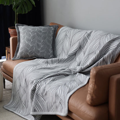 Couverture tricotée artistique à motif de feuilles Ownkoti - Gris - Plafond - 130 cm x 240 cm - image 15