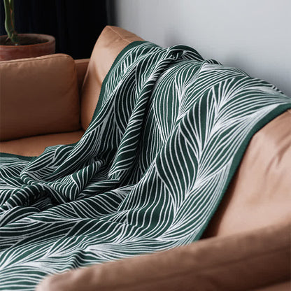 Couverture tricotée artistique à motif de feuilles Ownkoti - Vert - Plafond - 130 cm x 240 cm - image 2