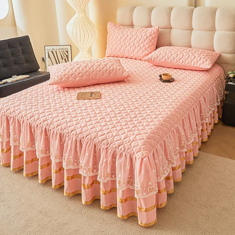 Drap matelassé Ownkoti Heart - rose clair - Jupe de lit, drap-housse et 2 taies d'oreiller - 200 cm x 220 cm - image 15