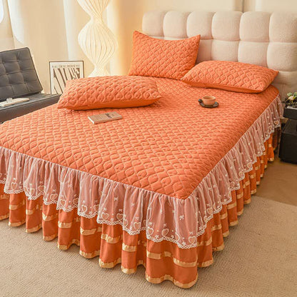 Drap matelassé Ownkoti Heart - Orange - Jupe de lit, drap-housse et 2 taies d'oreiller - 200 cm x 220 cm - image 12