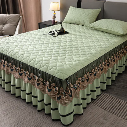 Jupe de lit matelassée en dentelle à motif cœur Ownkoti et drap-housse - Vert - Jupe de lit, drap-housse et 2 taies d'oreiller - 200 cm x 220 cm - image 14