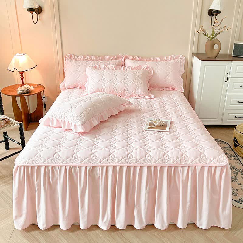 Drap matelassé géométrique Ownkoti - Rose - Jupe de lit, drap-housse et 2 taies d'oreiller - 200 cm x 220 cm - image 13