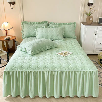Drap matelassé géométrique Ownkoti - Vert - Jupe de lit, drap-housse et 2 taies d'oreiller - 200 cm x 220 cm - image 11