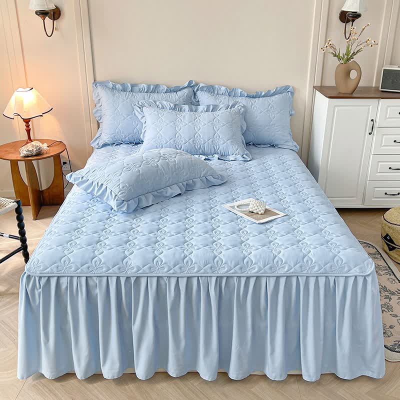 Drap matelassé géométrique Ownkoti - Bleu - Jupe de lit, drap-housse et 2 taies d'oreiller - 200 cm x 220 cm - image 12