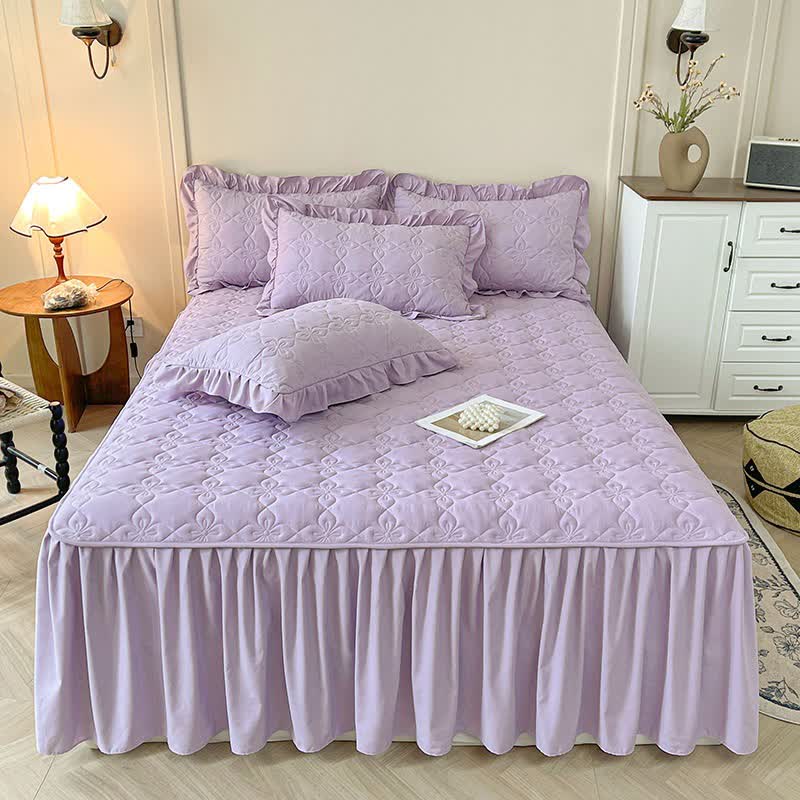 Drap matelassé géométrique Ownkoti - Violet - Jupe de lit, drap-housse et 2 taies d'oreiller - 200 cm x 220 cm - image 10