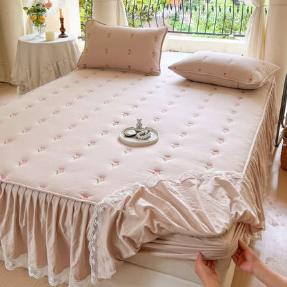 Drap de lit Ownkoti brodé de tulipes - Vin pétillant - 2 taies d'oreiller - 48 cm x 74 cm - image 0